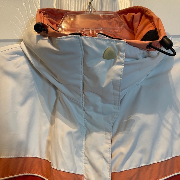 Columbia White w/Orange Coral Waterproof Breathable Jacket w/ hidden hood Size L - Picture 11 of 12